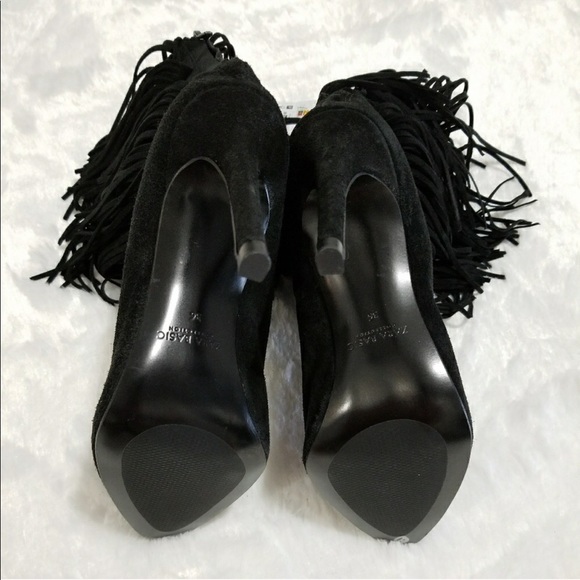 Zara Fringed Leather Suede Heels Ankle /Booties - Picture 5 of 8